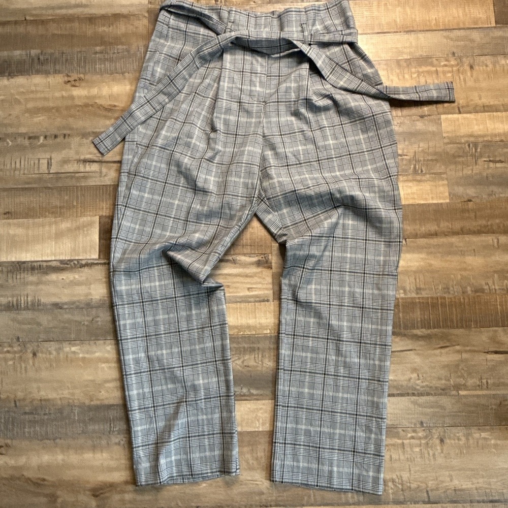 Liz Claiborne Gray/Black Plaid High Waist Trousers With Belt Sz 4